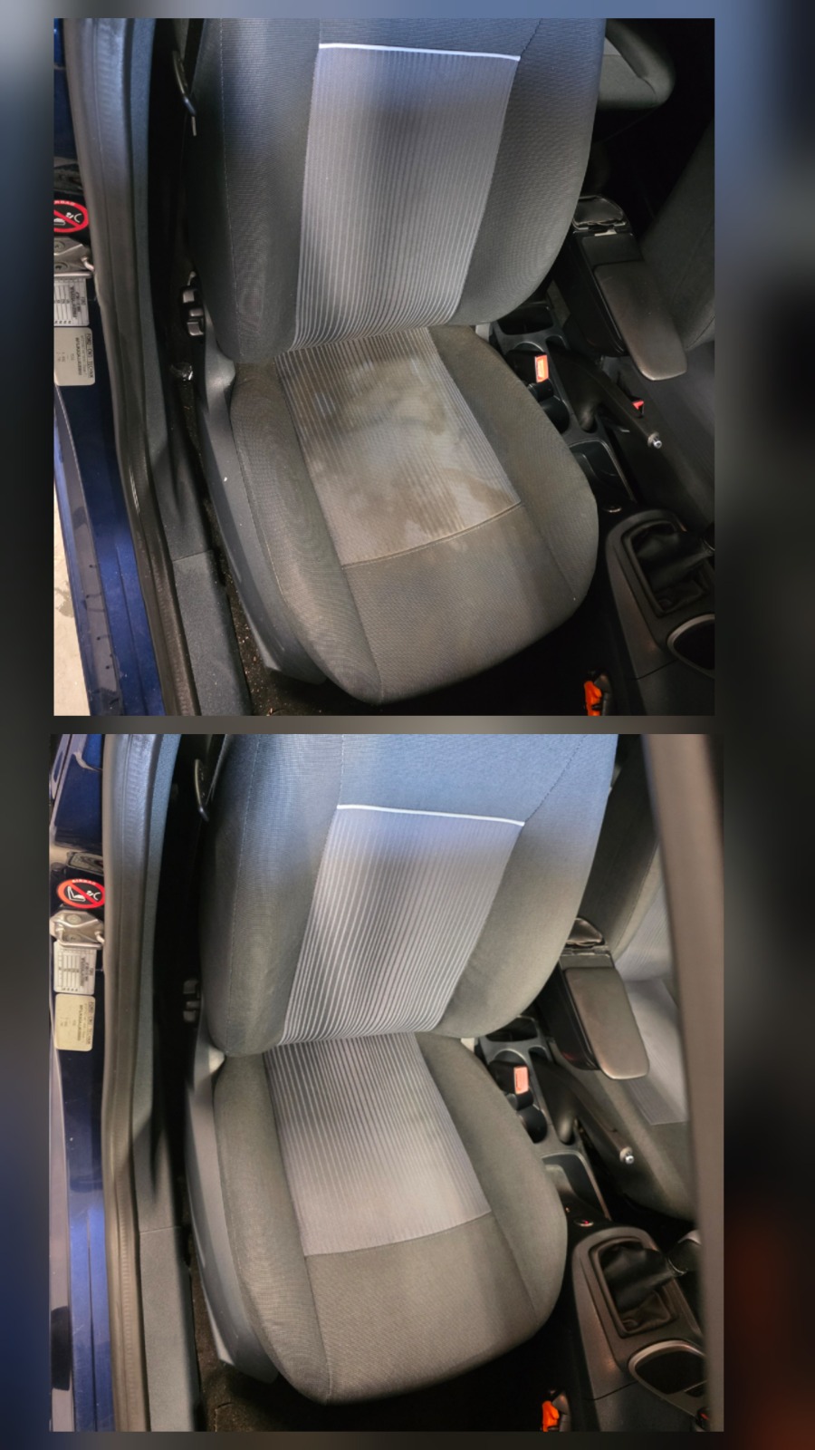 Voor en na interieurreiniging van een personenauto in Oss